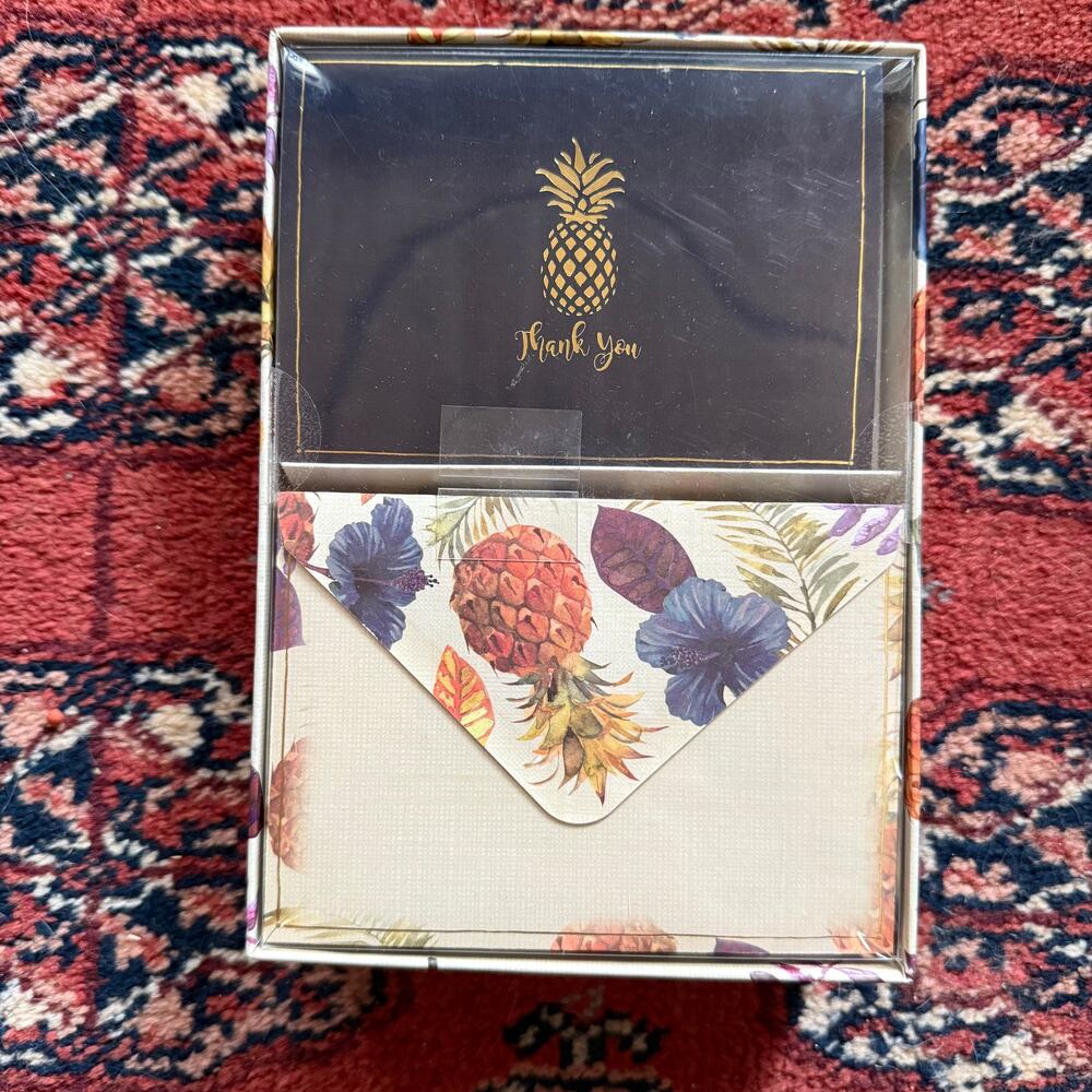 Set of 12‎ Punch Studio Dark Blue Cards, Gold Pineapple THANK YOU Note Cards